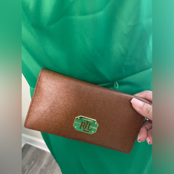 NWOT Lauren Ralph Lauren Genuine Leather Brown Fold Long Wallet Gold Hardware - Picture 12 of 13